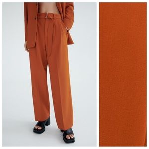 NWT. Zara Burned Orange Viscose Blend Straight Tapered Trousers. Size XXL.